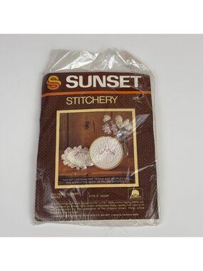 Vintage 1980's Sunset Stitchery Colonial Flower Basket Stitchery Kit No. 329 NOS
